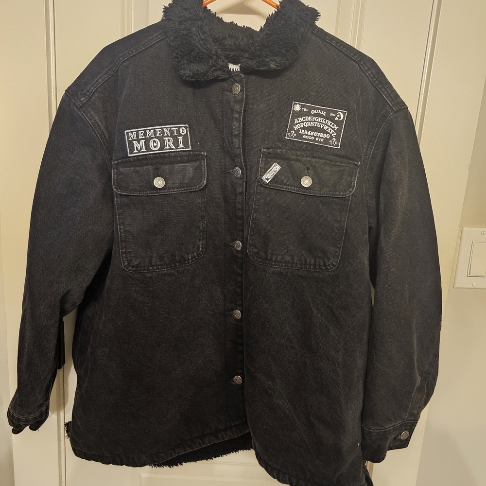 Old Navy Black Denim Jacket with Goth Patches